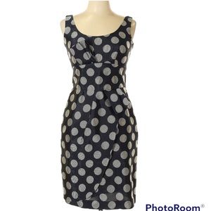 Giorgio Armani Bow Waist Detail Sheath Dress in Navy Polka Dot SZ 38 Silk Blend